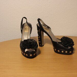 Valentino Black Heels with Floral Detail